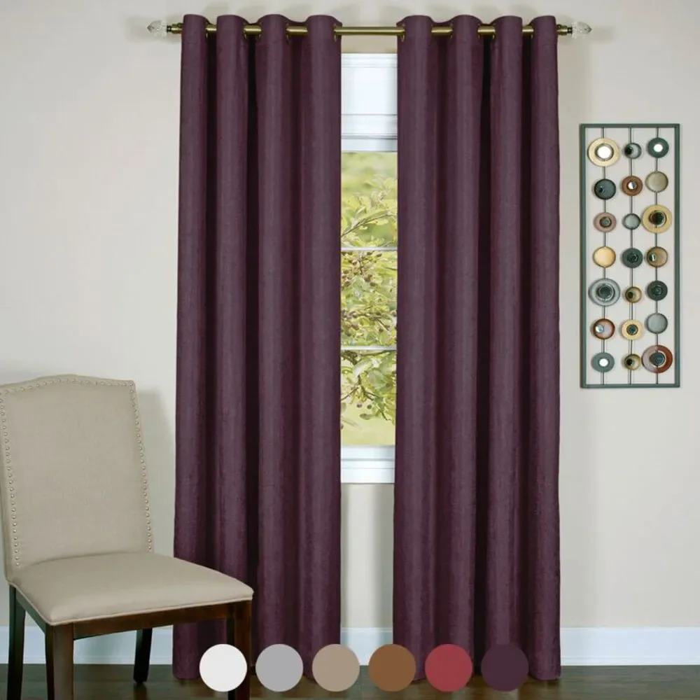 Dark Purple Solid Textured Window Blackout Curtain Line Panel with 8 Grommets
